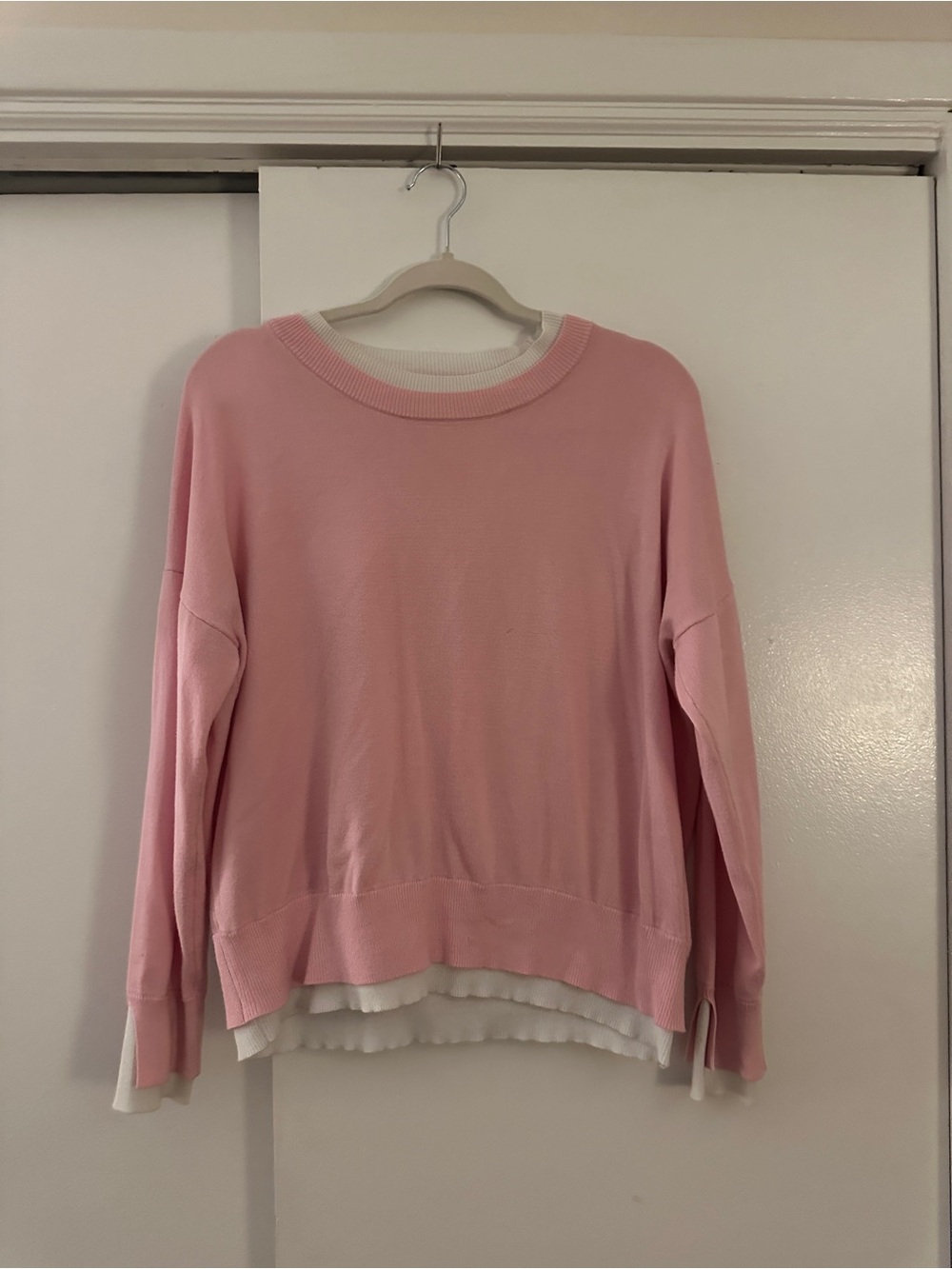 Women’s Pink Layered Hem Crewneck Sweater
